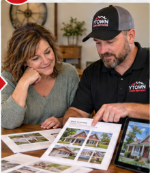 Y-Town professional reviewing a personalized home plan with homeowner